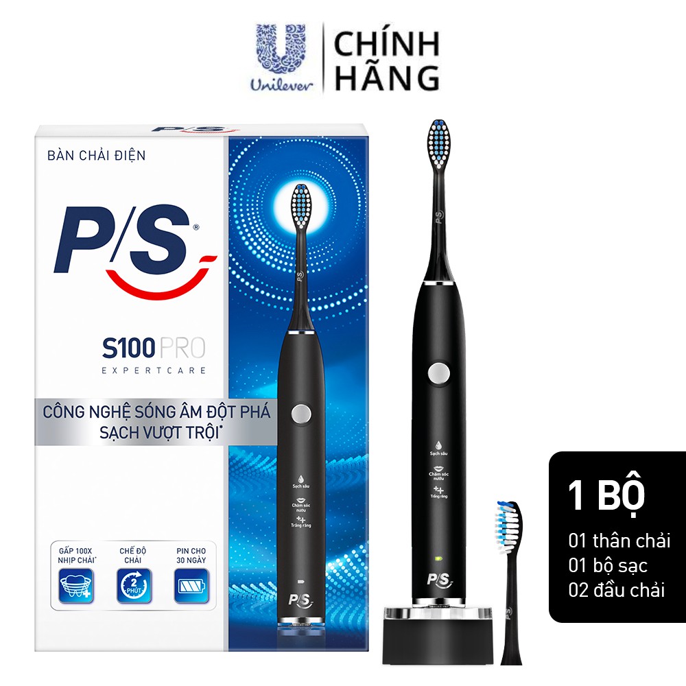 Bàn Chải Điện P/S S100 PRO - Công Nghệ Sóng Âm, Chải Sạch Mảng Bám Tới 10X - Đen Nhám