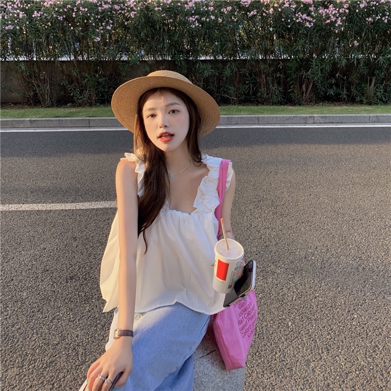 Áo croptop Xiaozhainv hai dây màu trơn thời trang mùa hè Hàn Quốc cho nữ