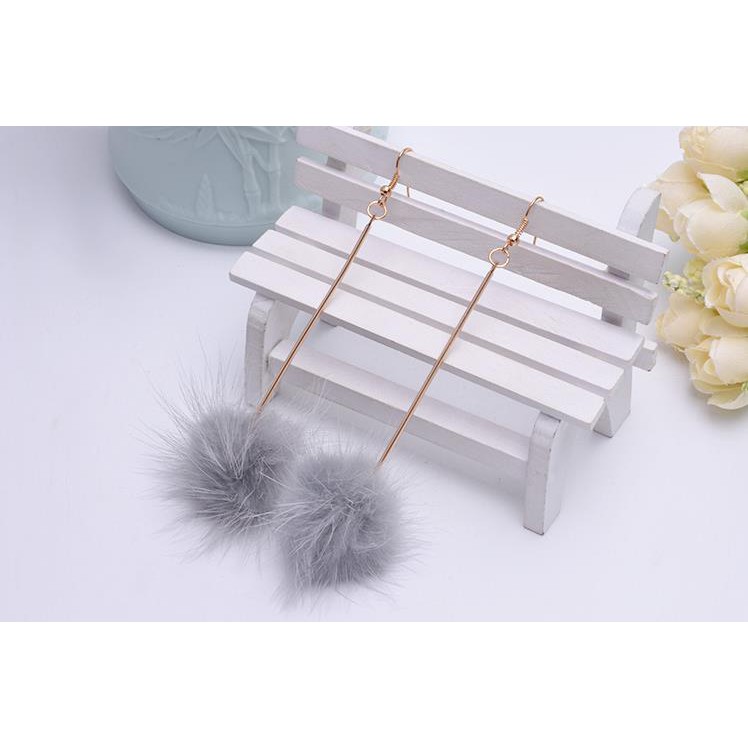 Bông tai dáng dài phong cách hàn quốc bông tai cục bông dễ thương