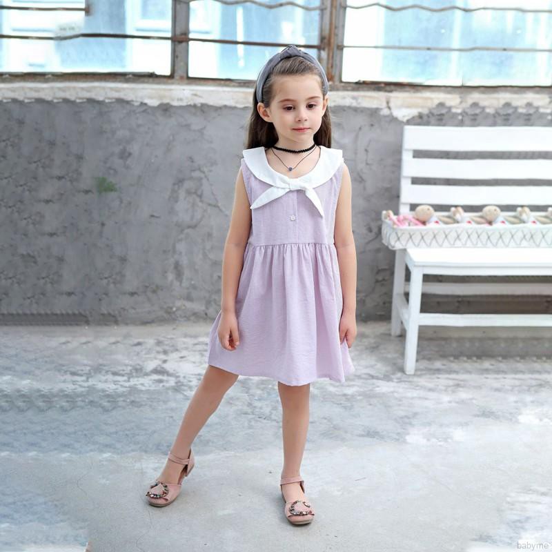 ♕ babyme ღ Baby Girls Striped Print Sleeveless Dress Cotton Sundress