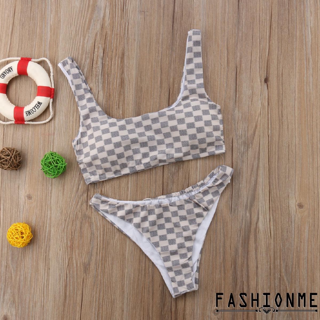 Bộ bikini nữ nâng ngực 2 mảnh gợi cảm hoạ tiết ca-rô chất liệu Polyester | BigBuy360 - bigbuy360.vn