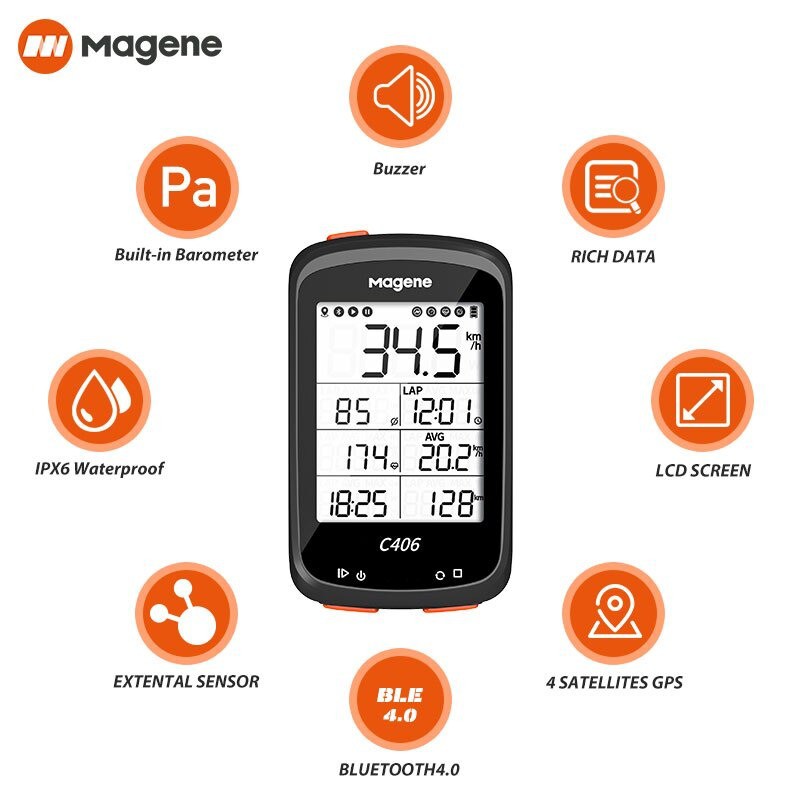 Đồng Hồ Xe Đạp MAGENE C406 ( Bản Full) Kèm Pad  Đồng Hồ Thông Minh Không Dây Kết Nối GPS Bluetooth (ANT + Strava)