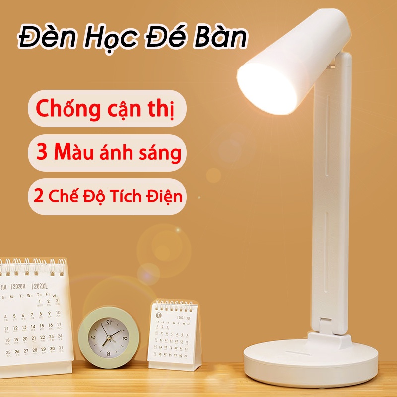 Đèn học để bàn Sạc tích Điện chống cận 3 Màu Ánh