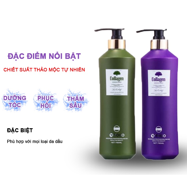 DẦU GỘI XẢ TOCO COLLAGEN KÍCH THÍCH MỌC TÓC GIÚP TÓC SUÔN MƯỢT VÀ PHỤC HỒI HƯ TỔN 785ML