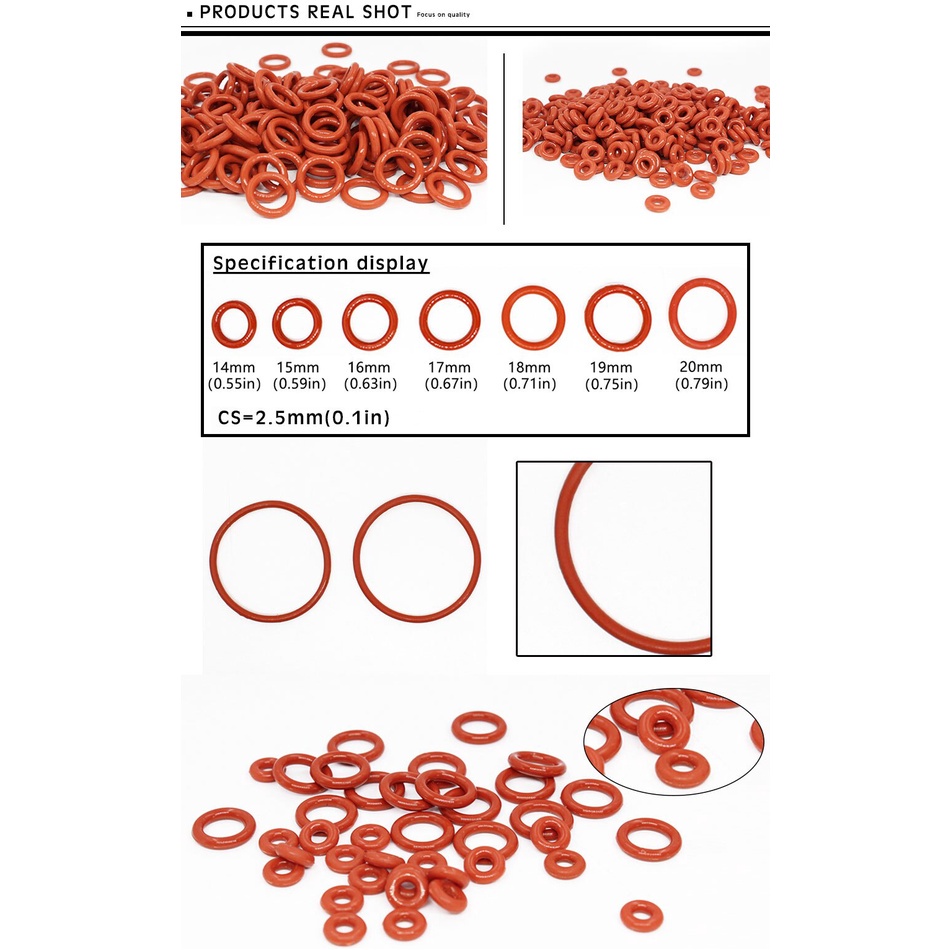 Set 10 Vòng Đệm Cao Su Silicon Hình Chữ O Dày 2.5mm Chống Nước Cách Nhiệt Chống Sốc Không Độc Hại Kích Thước 14 / 15 / 16 / 17 / 18 / 19 / 20 * 2.5mm