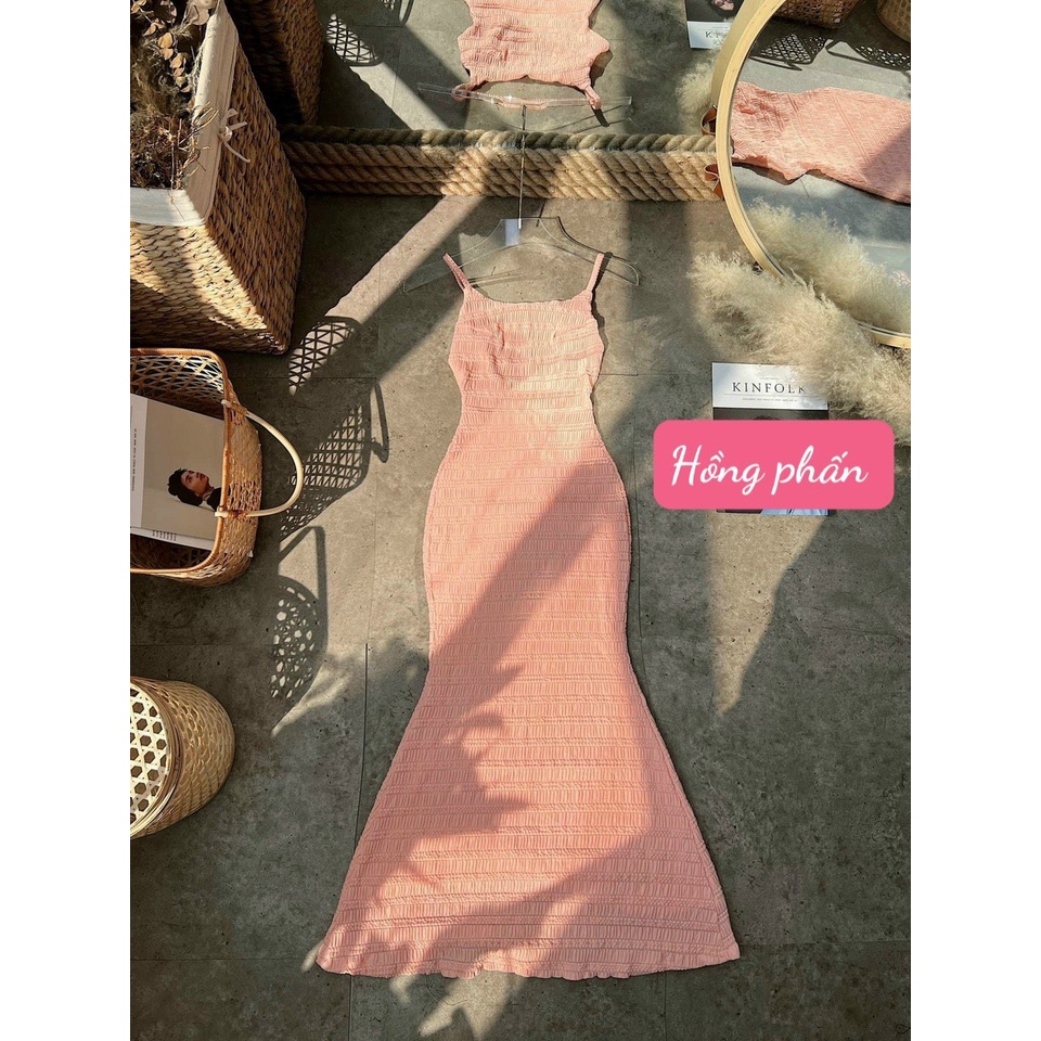 Đầm 2 dây ôm body maxi dài kiểu đuôi cá hở lưng cực sexy , chất thun  gân mềm mịn | BigBuy360 - bigbuy360.vn