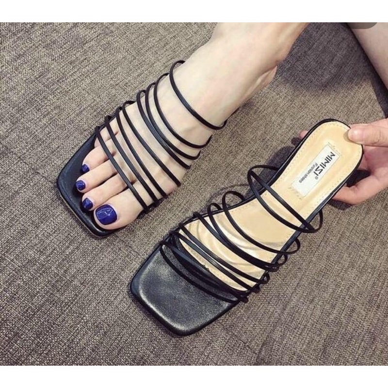 Dép cao gót quai ngang dây mảnh nhiều màu gót vuông phong cách thời trang sang trọng bigsize - TTH_SHOES