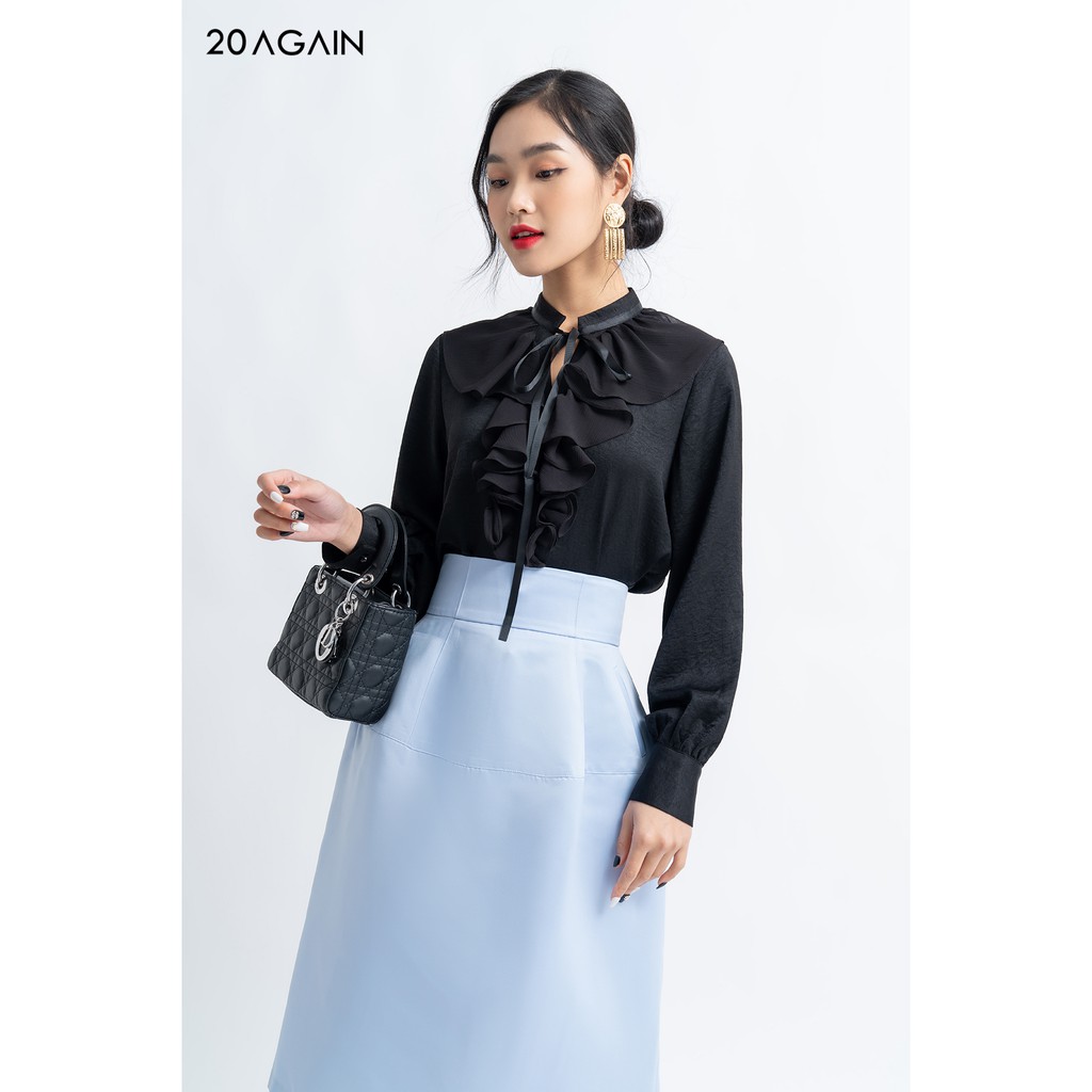 Áo sơ mi cổ vải phối 20AGAIN thiếtkế trẻ trung năng động điểm nhấn nơ ASA0990