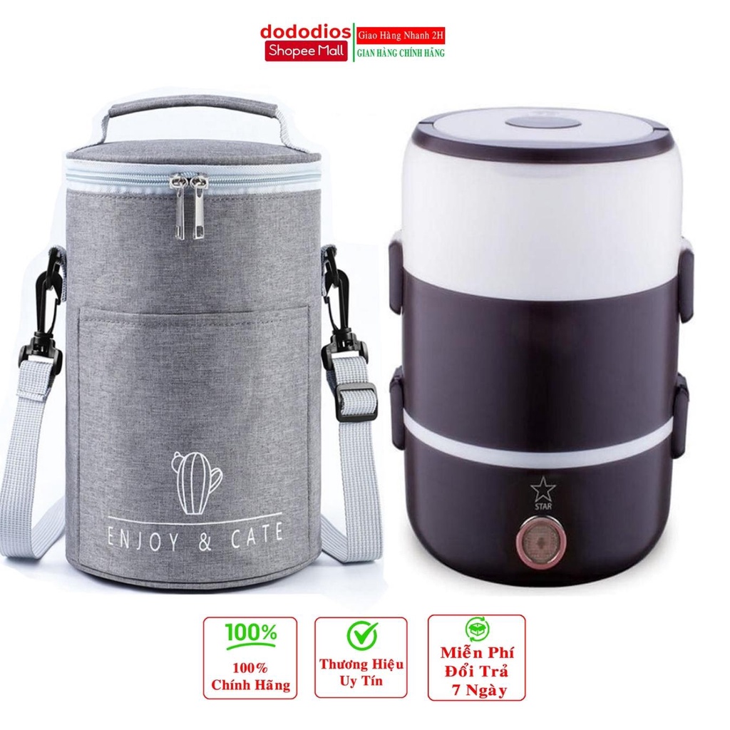 Bộ hộp cơm giữ nhiệt văn phòng cao cấp cắm điện inox 3 tầng - Chính hãng dododios