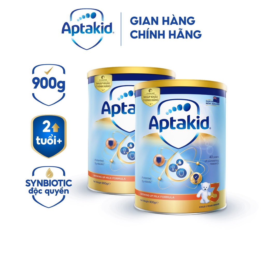 Combo 2 Sữa bột Aptakid New Zealand hộp thiếc (900g/lon) cho bé từ 24 tháng tuổi + TẶNG 1 Dầu mát xa dưỡng ẩm