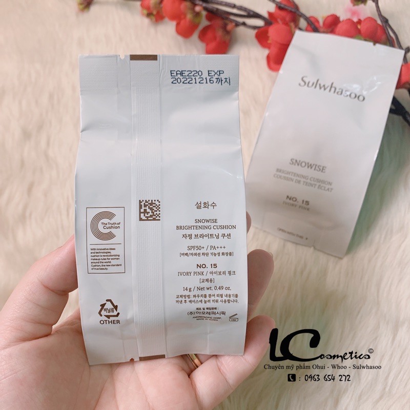 Phấn Nước Sulwhasoo Snowise Bringtening Cushion❤️LÕI THAY THẾ❤️mỏng nhẹ-mịn tệp da-kiềm dầu-căng mịn lõi thay thế 15g | BigBuy360 - bigbuy360.vn