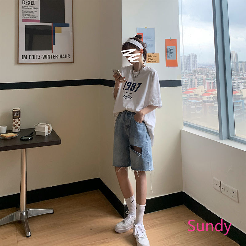 Quần Short Jeans Lưng Cao Ống Rộng Thời Trang Dành Cho Nữ