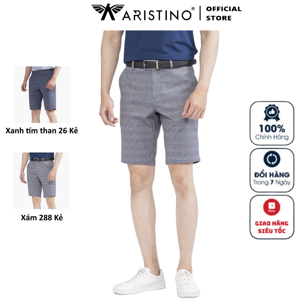 Quần Short Âu Nam Cao Cấp ARISTINO ASO042S2 Quần Ngố Đùi kẻ caro chìm chất vải polyeste cao cấp mềm mại dáng suông vừa