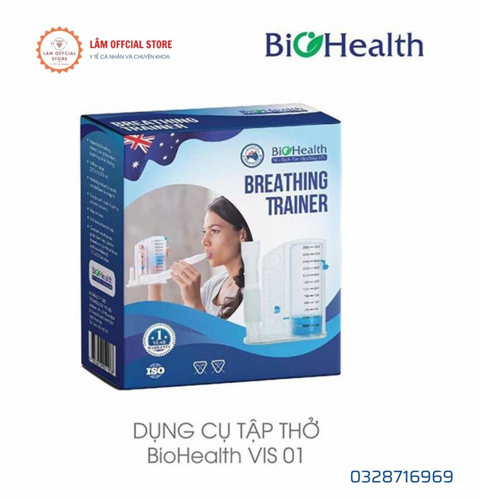 Dụng cụ tập thở, dụng cụ hỗ trợ thở BIOHEALTH VIS 01 phục hồi chức năng phổi của ÚC DCTVIS1