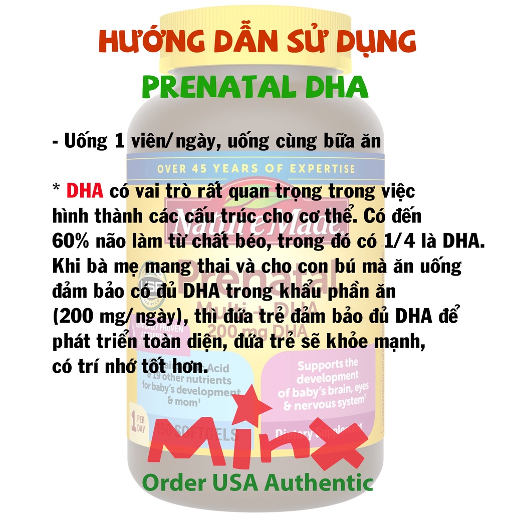 Viên uống bầu Prenatal Multi 200mg DHA Nature Made - Bổ sung DHA Vitamin cho bà bầu - 150 viên - MINX Store