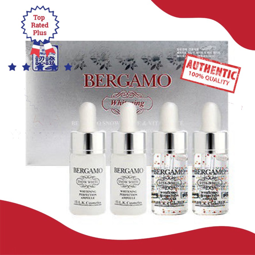 Set 4 chai serum dưỡng da BERGAMO SNOW WHITE & VITA-WHITE WHITENING PERFECTION AMPOULE 13ml