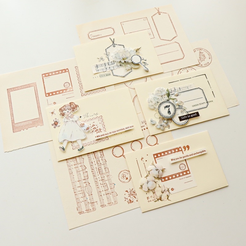 Set Giấy Đóng Dấu Gỗ Trang Trí Sổ Vintage Journal / Hidari