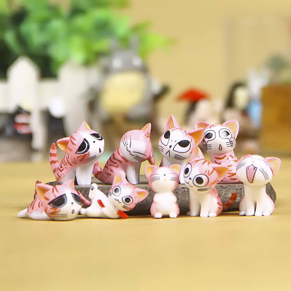 Set 9 mô hình mèo dễ thương để trang trí tiểu cảnh thủ công