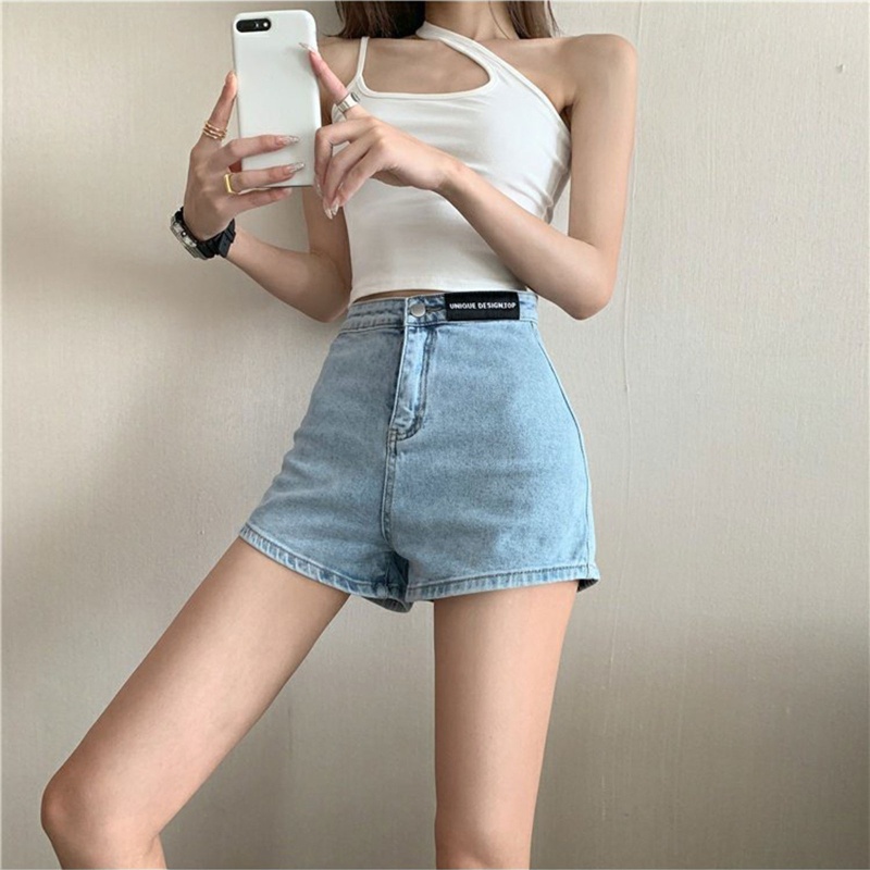 Quần Short Jean Chữ A Lưng Cao Màu Sắc Đơn Giản Cho Nữ