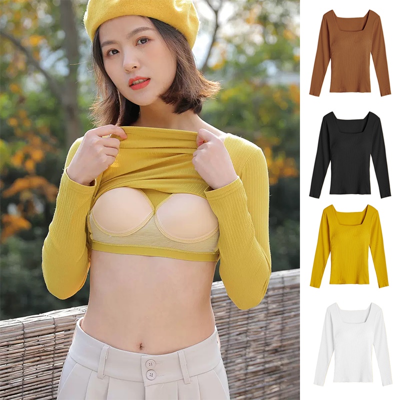 Áo Thun Tay DàI Cổ Vuông Phong CáCh NhậT BảN Cho Nữ