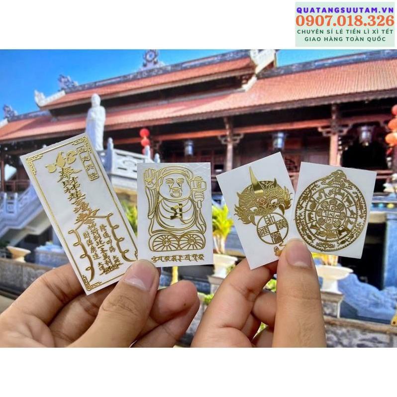 Combo 4 miếng dán điện thoại tài lộc, buôn may bán đắt phù hợp các dòng điện thoại, đẹp lung linh.