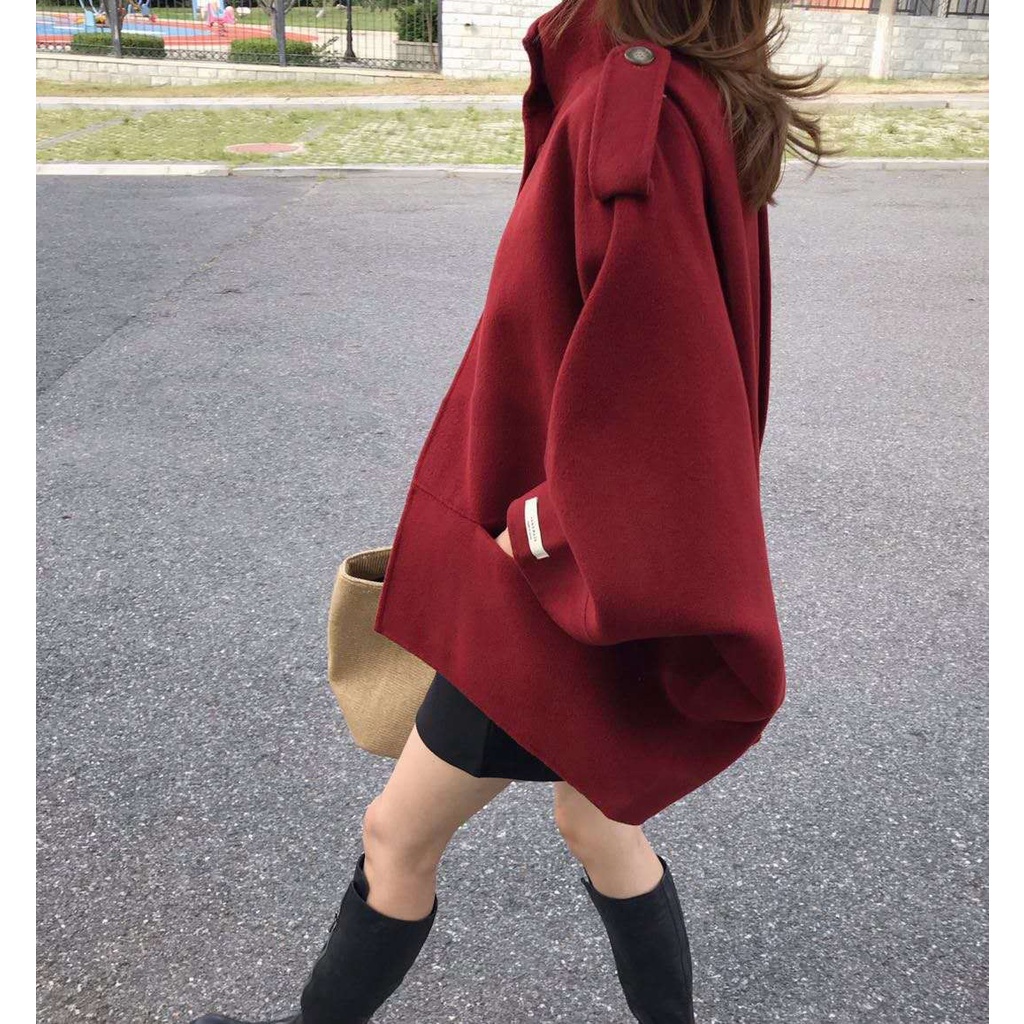 👗👗Áo khoác len cánh dơi cổ đứng dáng rộng màu trơn phong cách Retro Pháp | BigBuy360 - bigbuy360.vn