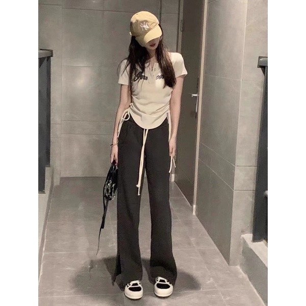 Áo Croptop Dây Rút Nữ - Halinh Shop - Áo Thun Croptop Màu Be Rút Hông Cúc Bấm Cổ