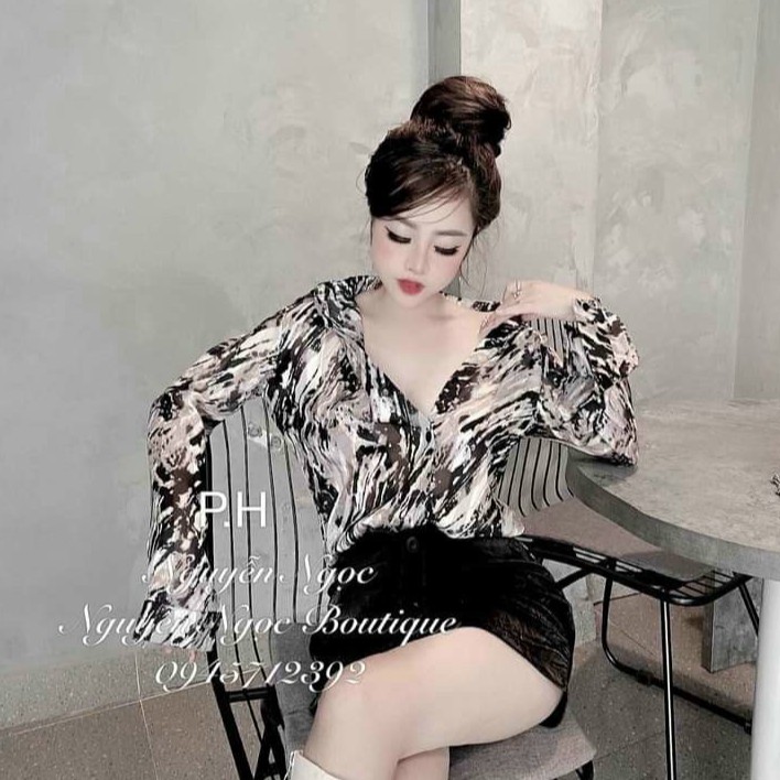 [Mã WASTUP giảm 10% tối đa 30K đơn 99K] Sơ Mi Lụa Họa Tiết Loang Báo