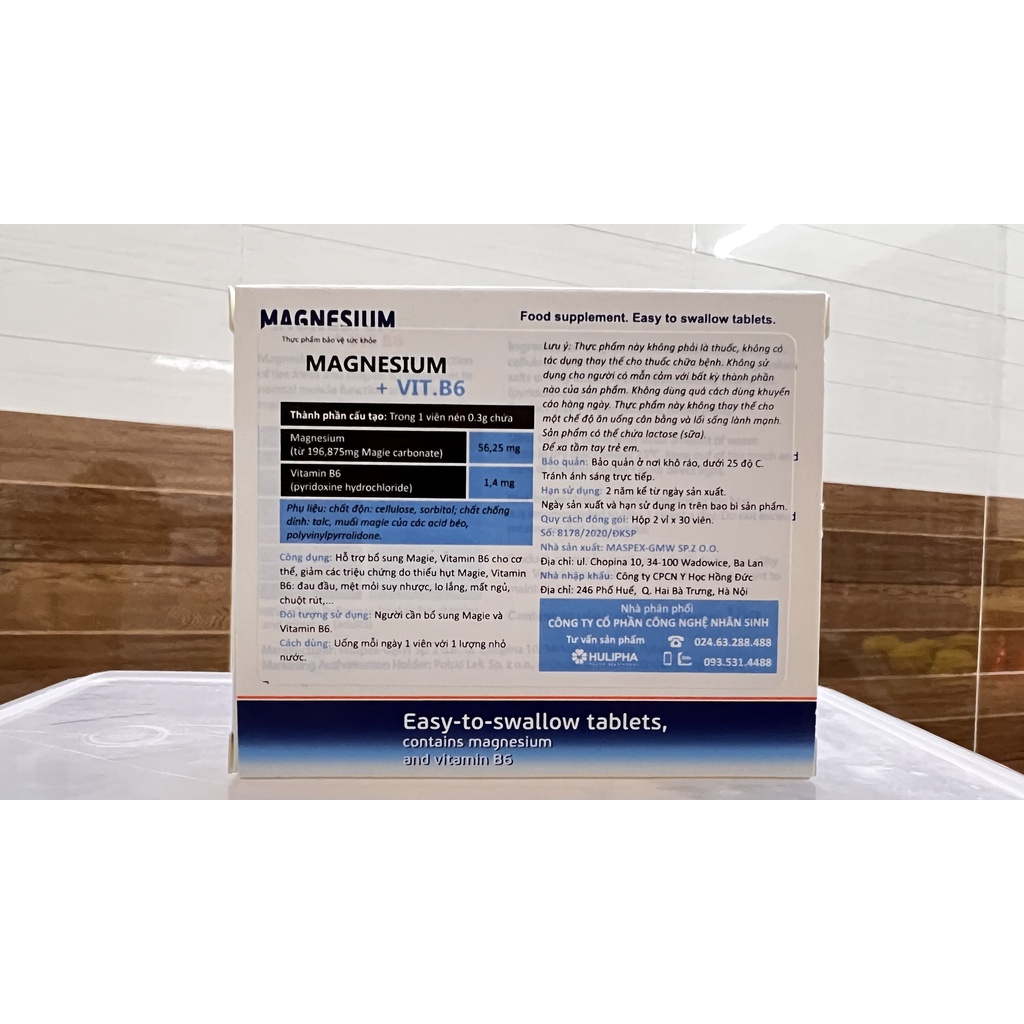 Viên uống magnesium vitamin b6 giúp giảm đau đầu mệt mỏi suy nhược cơ thể lo lắng mất ngủ chuột rút.suckhoechomoinha