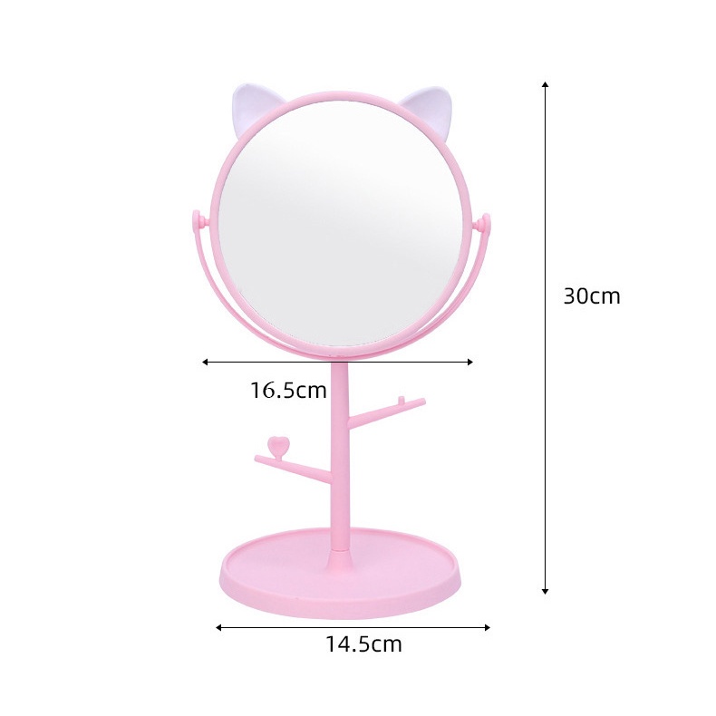 Gương Để Bàn Trang Điểm Tai Mèo Có Giá và Thanh Treo Phụ Kiện, xoay 360 - Gương trang điểm, trang trí
