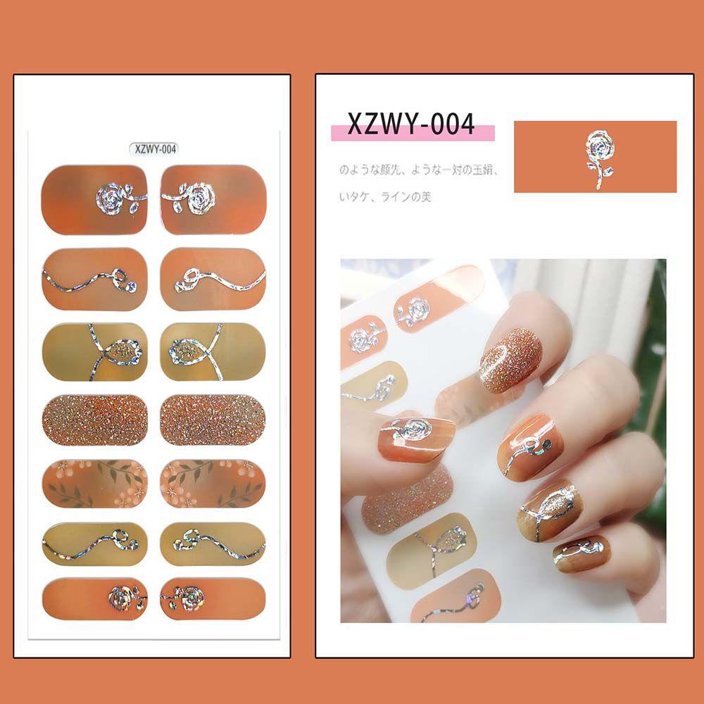Set 14 Tấm Hình Dán Trang Trí Móng Tay Màu Đồng Lấp Lánh Bảo Vệ Toàn Diện