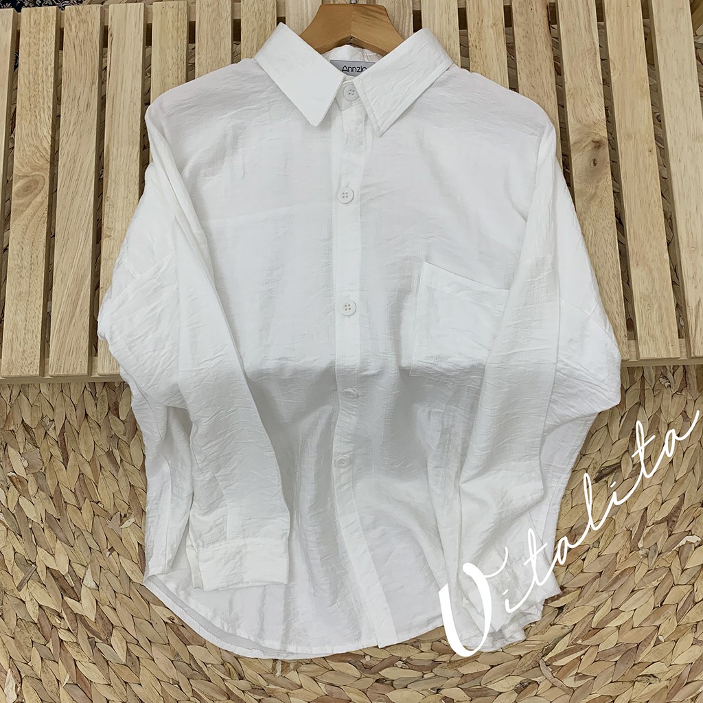 Áo sơ mi nữ form rộng tay dài vải đũi tơ màu Đen / Trắng kiểu sơ mi nữ dáng rộng tay dài Bigsize Ulzzang Vitalita.Cloth