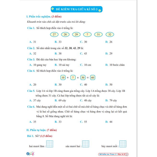 Sách - Đề Kiểm Tra Toán lớp 1 - Học Kì 2 - Kết Nối Tri Thức Với Cuộc Sống
