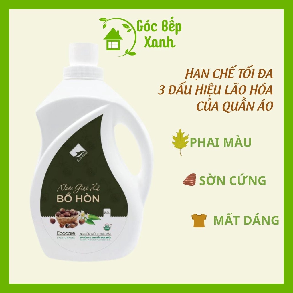 Nước giặt xả hữu cơ Bồ Hòn tinh dầu Hoa Bưởi ECOCARE 2 lít - Bền màu, giữ dáng, làm mềm vải