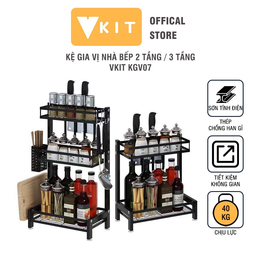 [Chịu tải 40KG] Kệ gia vị có giá để đồ nhà bếp 3 tầng đa năng chất liệu sơn tĩnh điện chống han gỉ VKIT KGV07