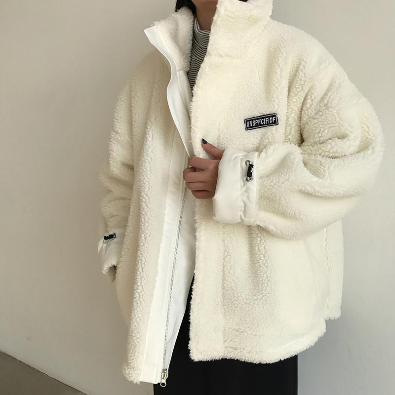 Hàng Có Sẵn Áo Khoác Đệm Cotton Giả Lông Cừu Dày Hai Mặt Giữ Ấm Mùa Thu