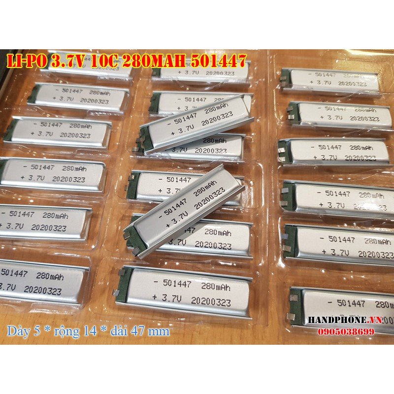 Pin Li-Po 3.7V 280mAh 501447 dòng xả cao 10C cho thiết bị cầm tay, RC: máy bay, ô tô điều khiển, thuốc điện tử - Vape