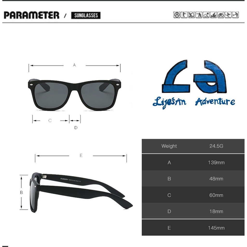 [Polarized] Kính mát thời trang phân cực Dubery-  WAYFARE - Đen Full | BigBuy360 - bigbuy360.vn