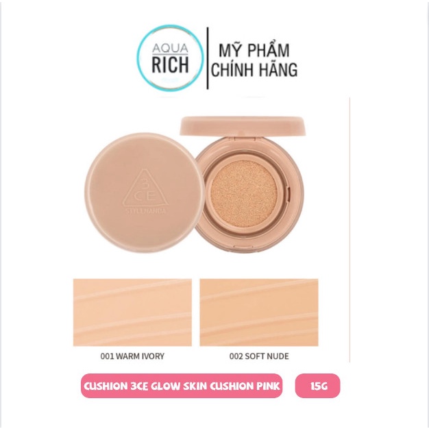 Phấn Nước 2 Lõi 3CE Glow Cushion SPF50+ PA+++ 15gx2