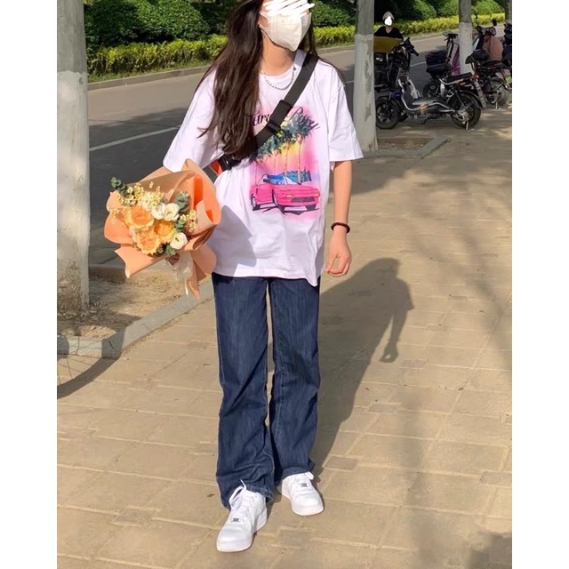 Quần jeans xanh đậm ống rộng giống Jennie BLACKPINK