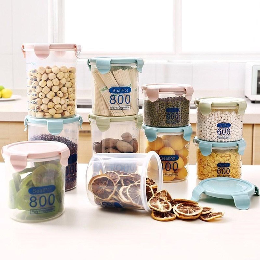 Set 3 hộp nhựa đựng thực phẩm, nắp cài viền cao su chắc chắn, chia vạch ở thân hộp (600 - 800 - 1000ml)
