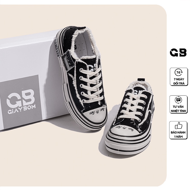 Giày Sneaker Nữ Đen Đế Cao Viền Rách Cá Tính giayBOM B1650