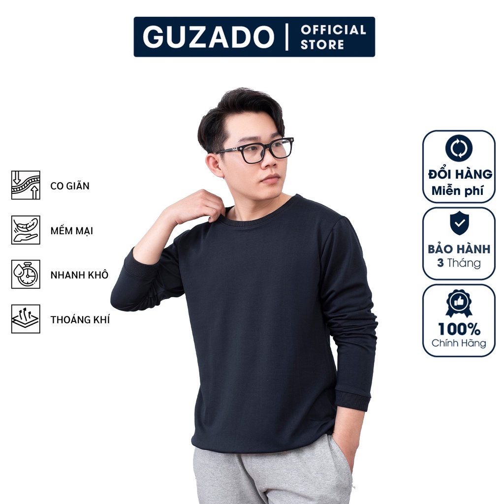 Áo Nỉ Nam Guzado, Cổ tròn, Chất cotton cao cấp,Vải trơn,Co Giãn Thoải mái,Trẻ Trung Năng Động,Form Regular Fit GTD2118