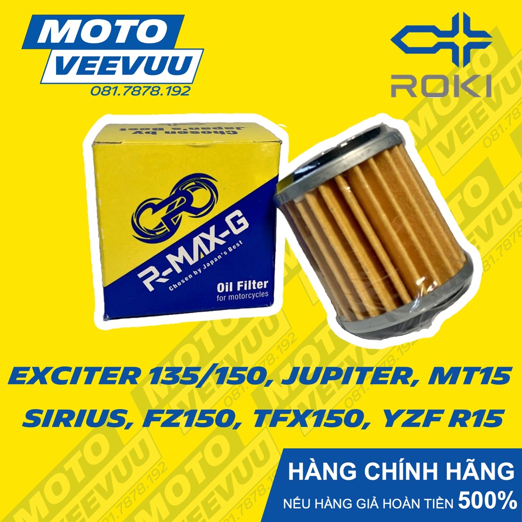 Lọc nhớt R-Max ROKI cho xe Yamaha Exciter 135/150, Jupiter, Sirius, Taurus, FZ150, TFX150, YZF R15, MT15