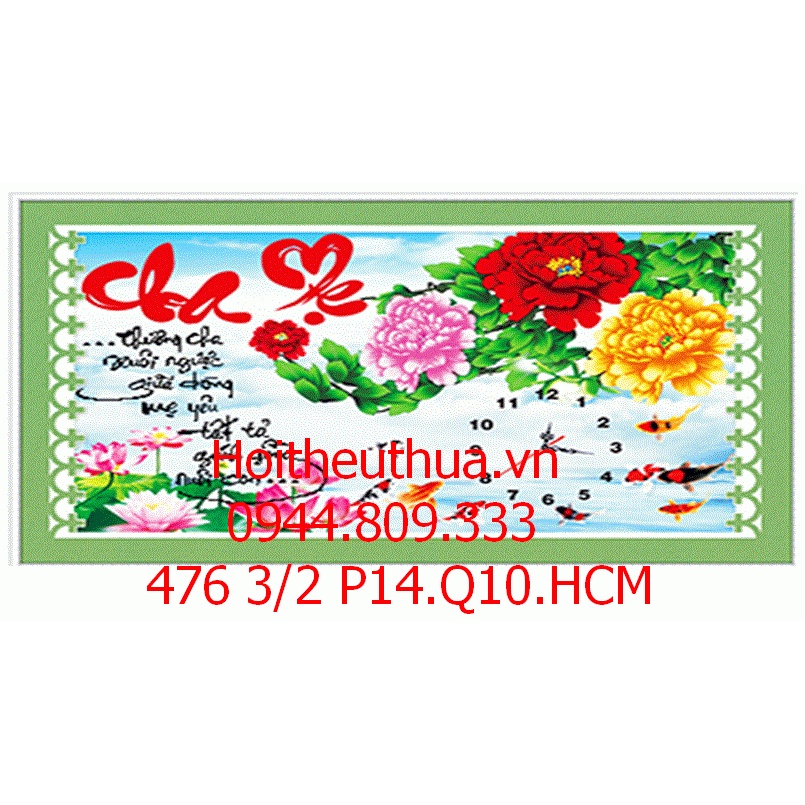 TRANH THÊU ĐỒNG HỒ THƯ PHÁP CHA MẸ DLH-223098