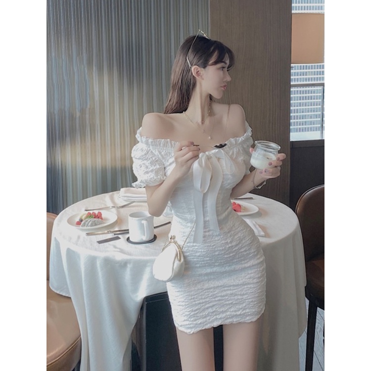 Váy body trễ vai hở lưng trắng  đầm trễ vai dự tiệc sexy dáng ôm chất đũi lụa mềm mịn