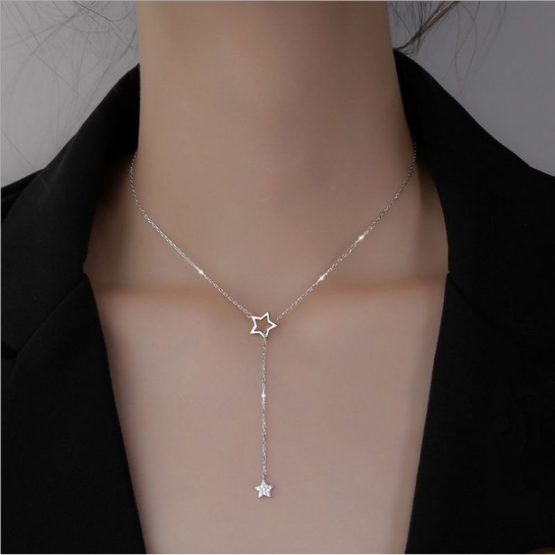 Vòng cổ nữ bạc S925 - Dây chuyền bạc nữ S925 hình ngôi sao lấp lánh dễ thương Vườn Trang Sức VTSDC0107