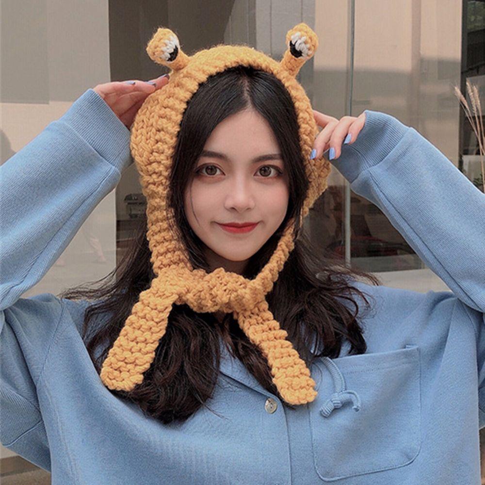 TWINKLE Mũ Len Beanie Hình Chú Ếch Đeo Mắt Cua Đáng Yêu Cho Nữ