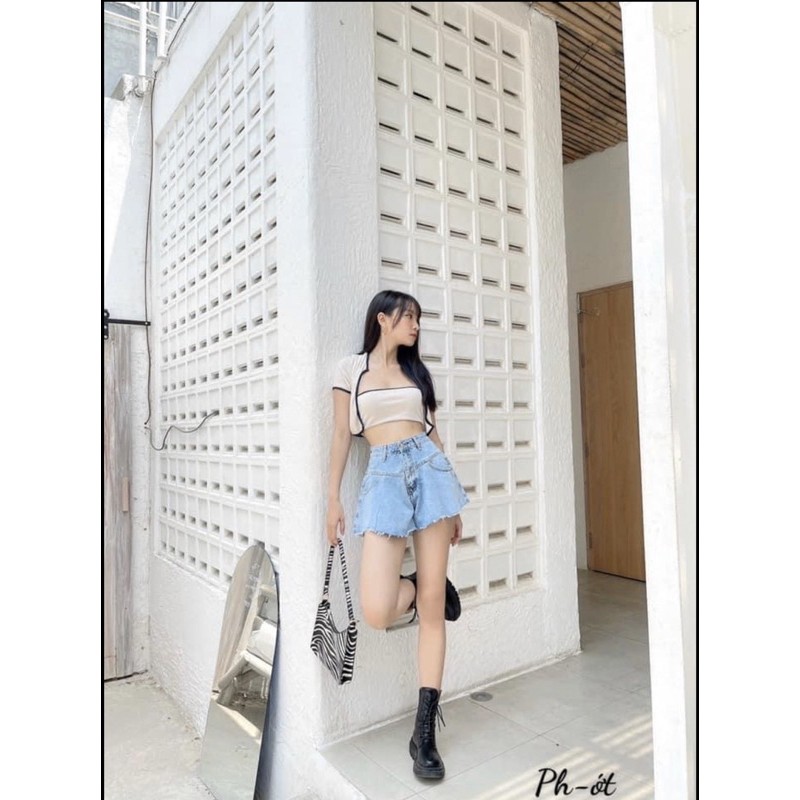 Quần Short jeans nữ giả váy dáng xoè cá tính | BigBuy360 - bigbuy360.vn