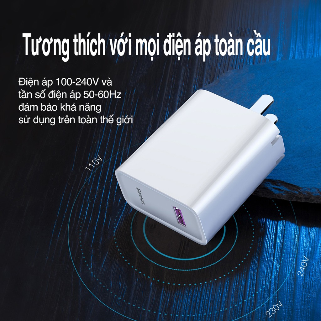 Củ sạc Nhanh Baseus Super Speed Charge sạc nhanh 5A công suất 22.5W  CN gập gọn bảo vệ quá dòng cho Huawei ịPhone